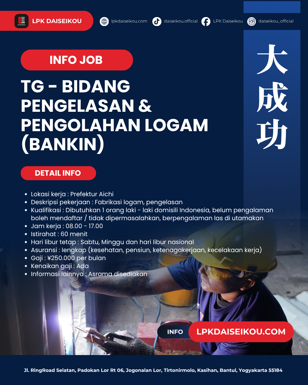 Lowongan Kerja TG Jepang: Bidang Pengelasan & Pengolahan Logam (Bankin)